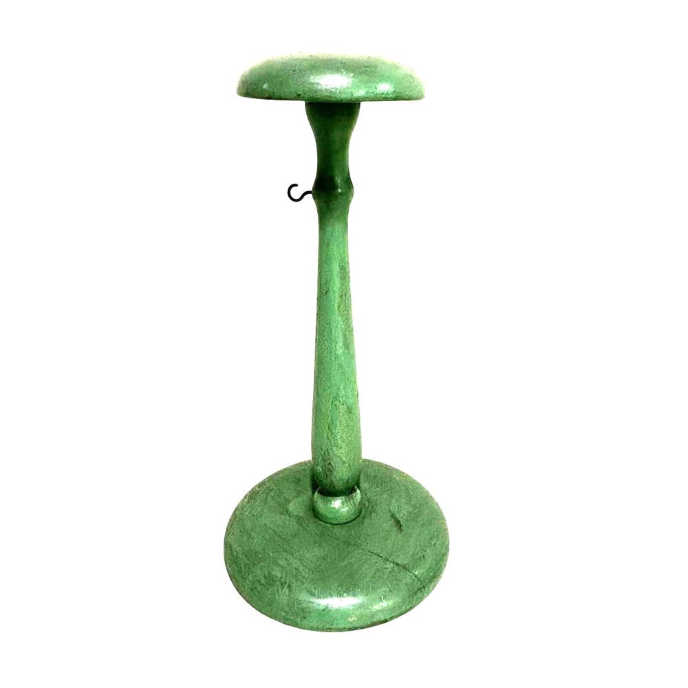Vintage wooden hat stand painted green store display millinery holder done top